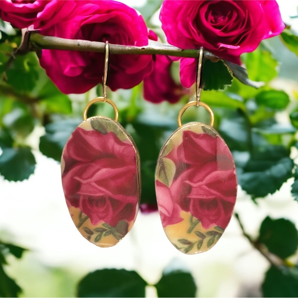 Old Country Roses Broken China Earrings